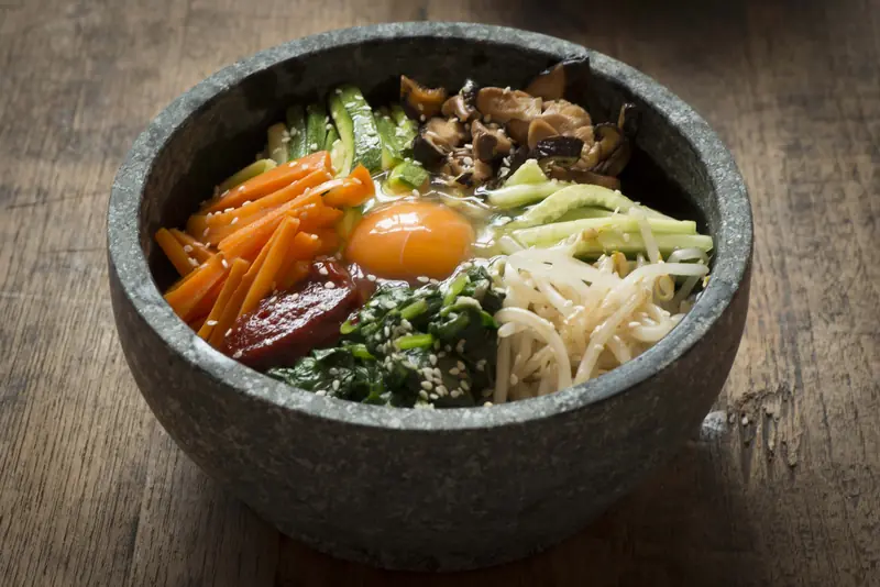 Korean bibimbap rice with colorful toppings